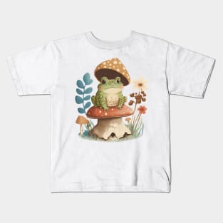 Cottagecore aesthetic frog on Mushroom Kids T-Shirt